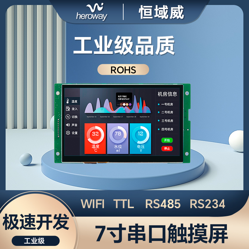 HYW070F02 HMI人機(jī)界面WiFi串口屏 電阻觸摸支持CAN 網(wǎng)口電腦監(jiān)控顯示屏