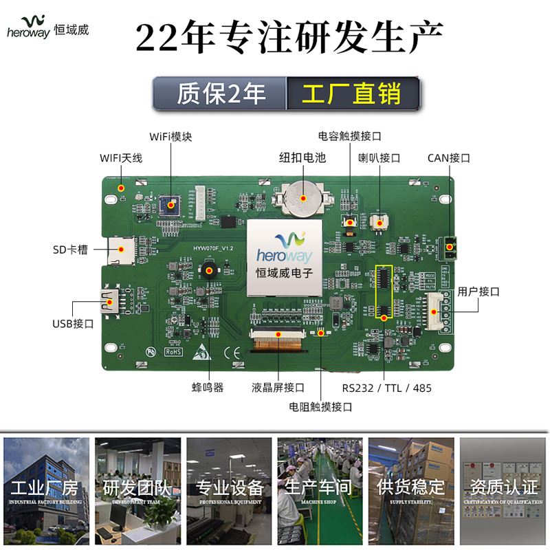HYW070F 帶觸摸、帶白色外殼 通信支持RS232/TTL/485 音頻播放